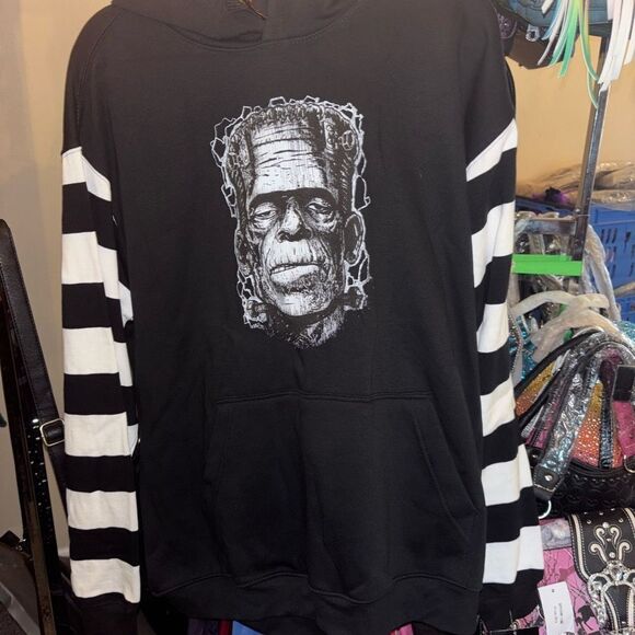 Hot Leathers Frankie Hooded Pullover Sweatshirt with Knit Strip Sleeves - Picture 3 of 4